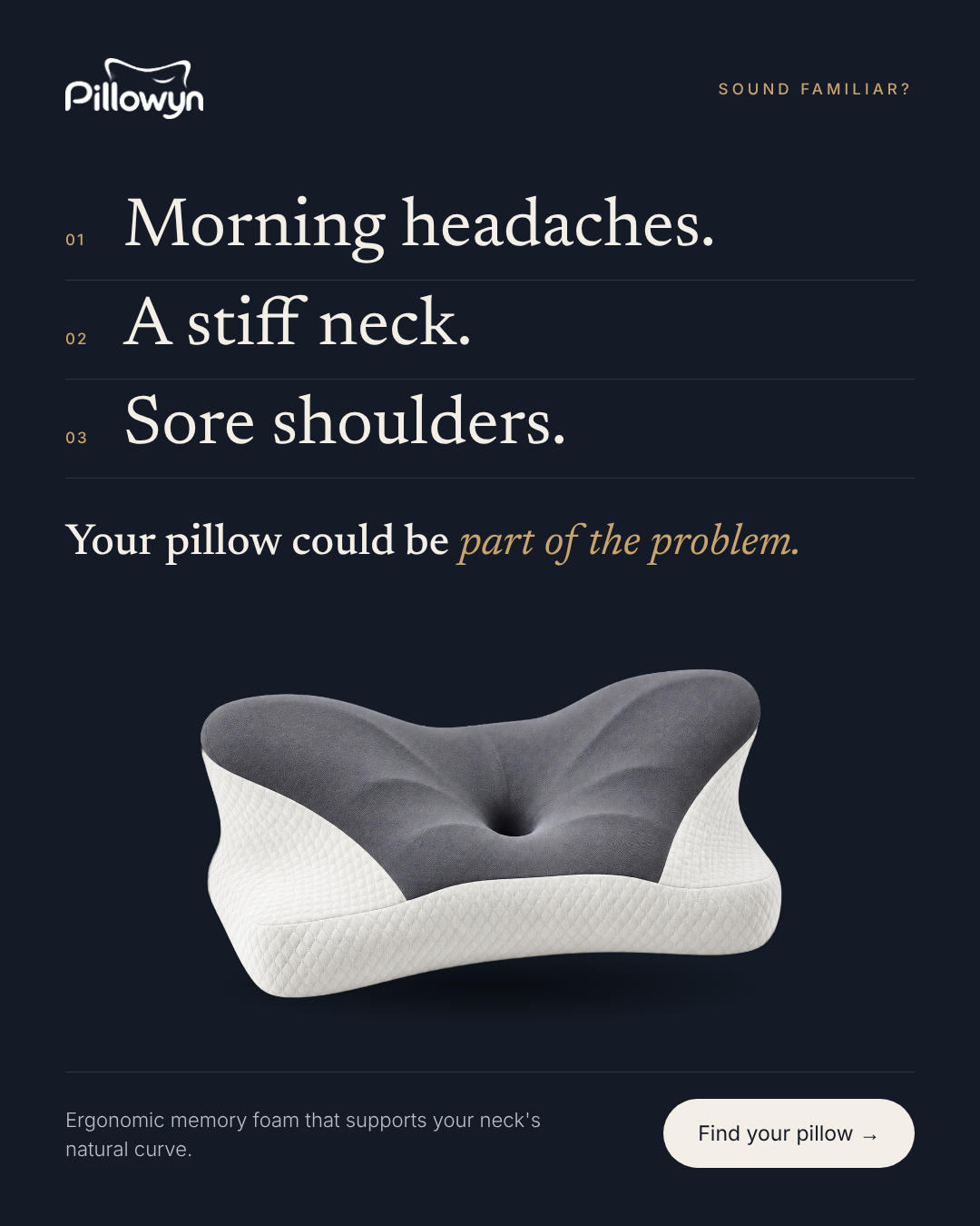 Pillowyn Butterfly Pillow – ergonomic memory foam neck pillow